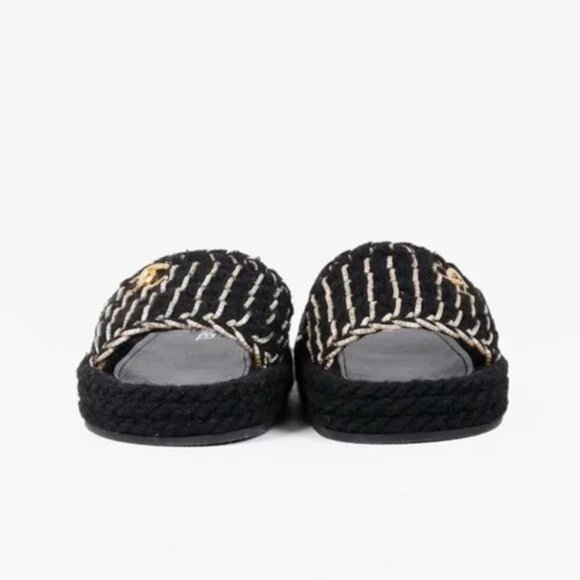 Chanel 2022 CC Black Knit Slide Sandals - Picture 3 of 12